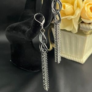 Hematite/Silver plated Chain Dangle Earrings